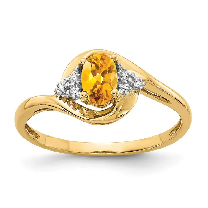 Rings Solid 14k Yellow Gold Simulated Citrine and CZ Ring Goldia