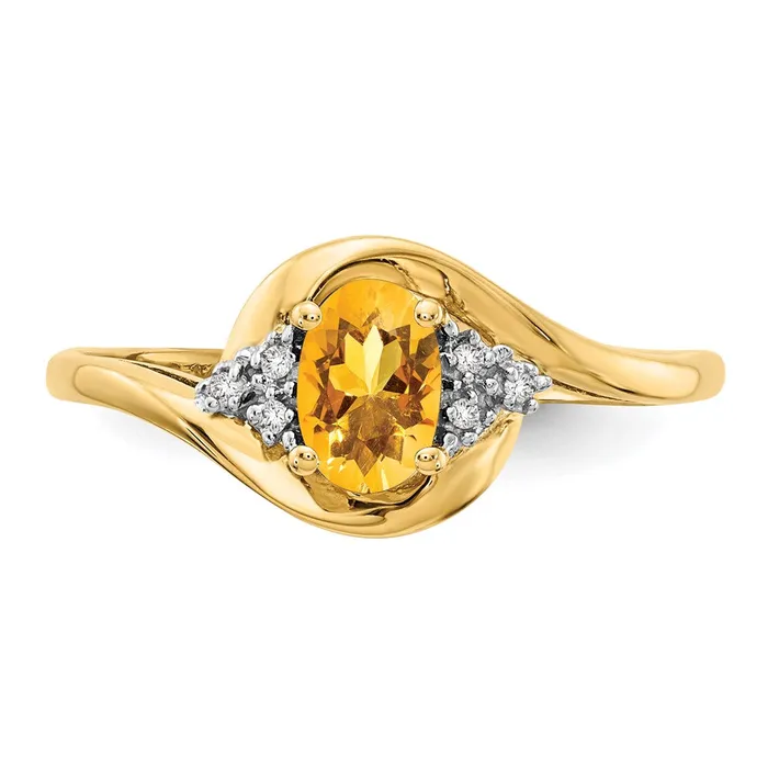 Rings Solid 14k Yellow Gold Simulated Citrine and CZ Ring Goldia