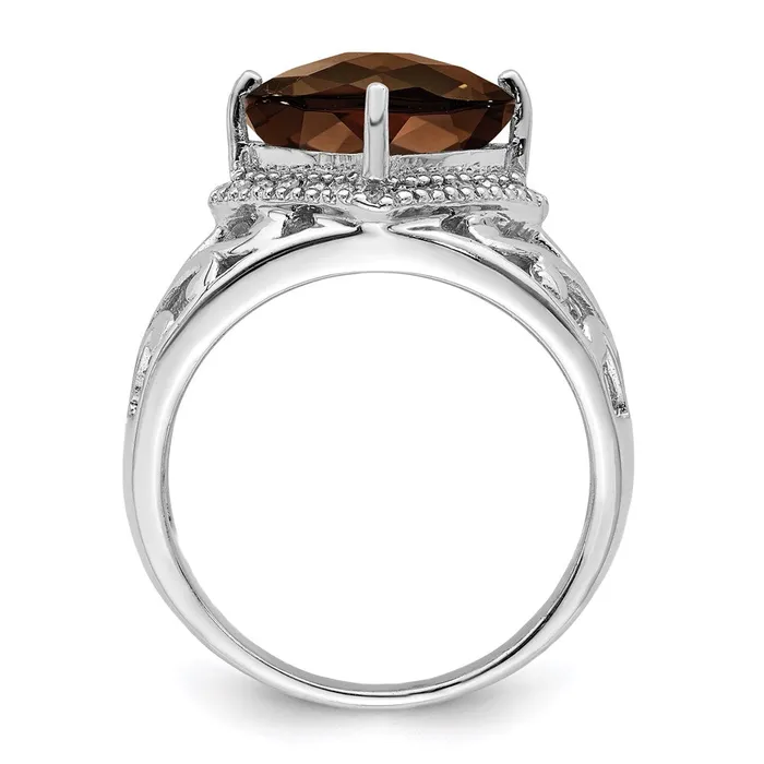 Rings Sterling Silver Rhodium CheckerCut Smoky Quartz u0026 Diamond Ring Goldia