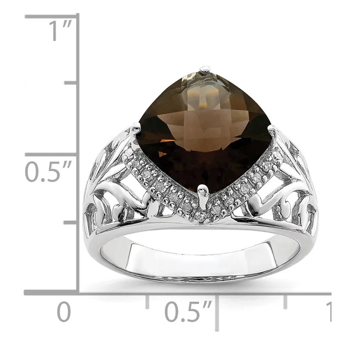 Rings Sterling Silver Rhodium CheckerCut Smoky Quartz u0026 Diamond Ring Goldia