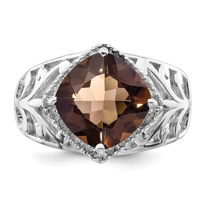 Rings Sterling Silver Rhodium CheckerCut Smoky Quartz u0026 Diamond Ring Goldia