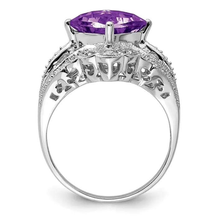 Rings Sterling Silver Rhodiumplated CheckerCut Amethyst u0026 Diamond Ring Goldia