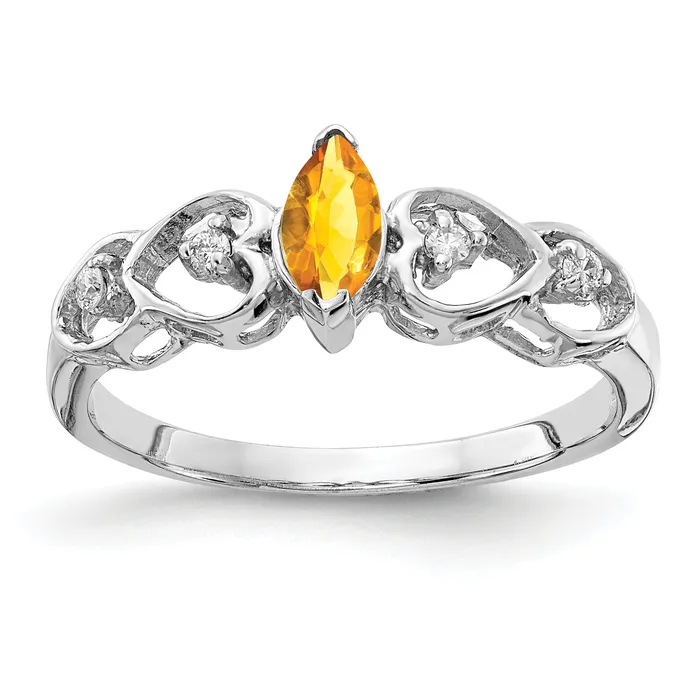 Solid 14k White Gold 6x3mm Marquise Simulated Citrine AA CZ Ring Goldia Rings