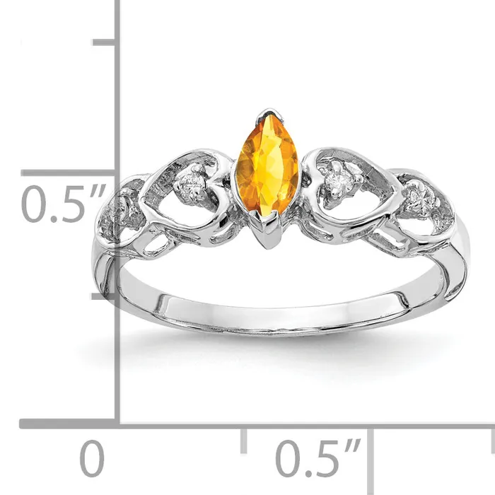 Solid 14k White Gold 6x3mm Marquise Simulated Citrine AA CZ Ring Goldia Rings