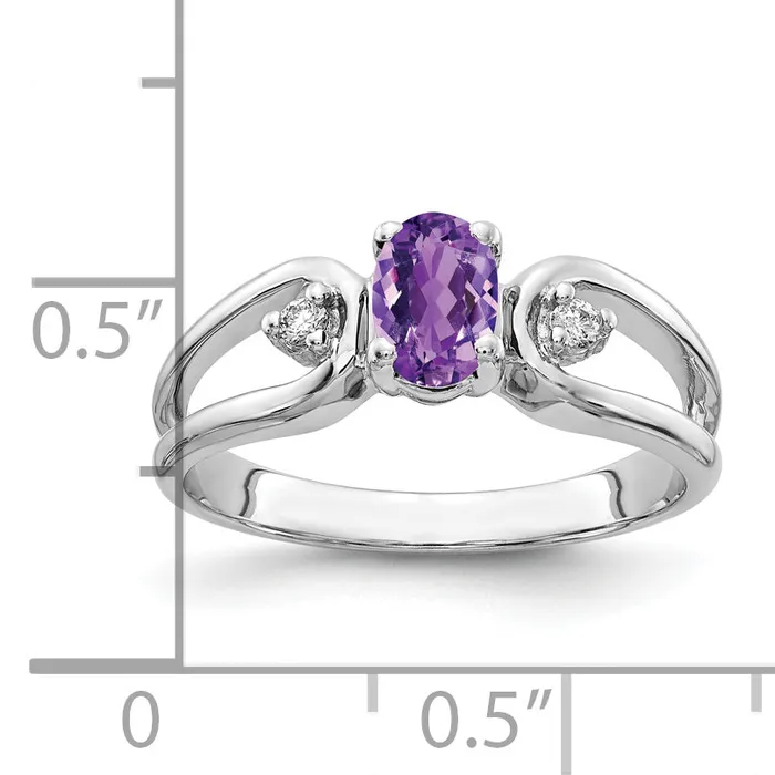 Solid 14k White Gold 6x4mm Oval Simulated Amethyst AAA CZ Ring Goldia Rings