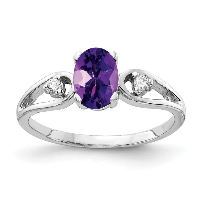 Solid 14k White Gold 7x5mm Oval Simulated Amethyst VS CZ Ring Goldia Rings Solid 14k White Gold 7x5mm Oval Simulated Amethyst VS CZ Ring Goldia Rings