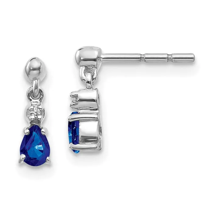Solid 14k White Gold Blue Simulated Sapphire and CZ Dangle Post Earrings Goldia Earrings Solid 14k White Gold Blue Simulated Sapphire and CZ Dangle Post Earrings Goldia Earrings