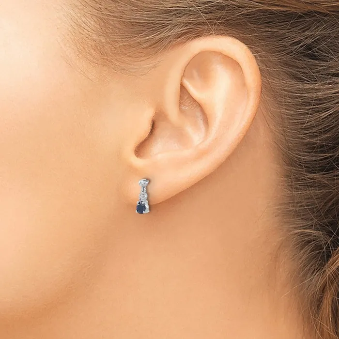 Solid 14k White Gold Blue Simulated Sapphire and CZ Dangle Post Earrings Goldia Earrings Solid 14k White Gold Blue Simulated Sapphire and CZ Dangle Post Earrings Goldia Earrings