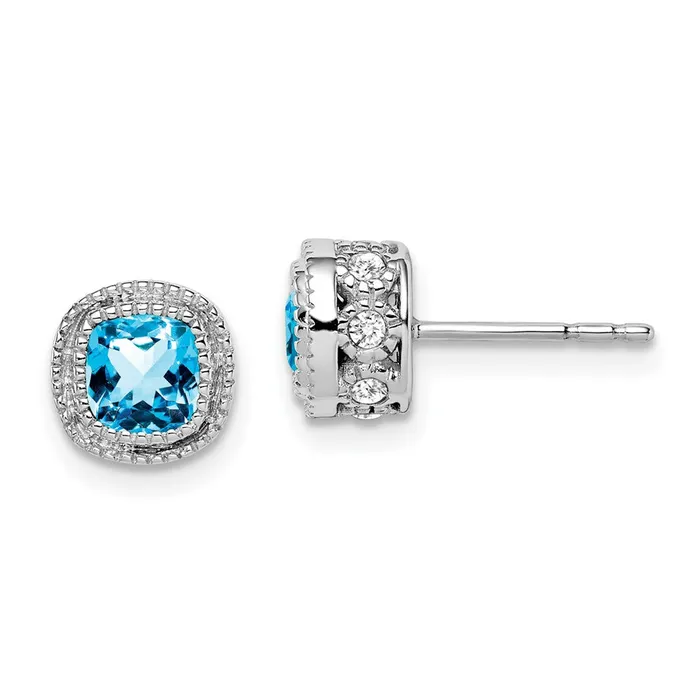 Solid 14k White Gold Cushion Simulated Blue Topaz and CZ Earrings Goldia Earrings Solid 14k White Gold Cushion Simulated Blue Topaz and CZ Earrings Goldia Earrings