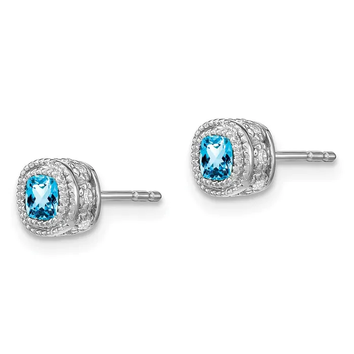 Solid 14k White Gold Cushion Simulated Blue Topaz and CZ Earrings Goldia Earrings Solid 14k White Gold Cushion Simulated Blue Topaz and CZ Earrings Goldia Earrings