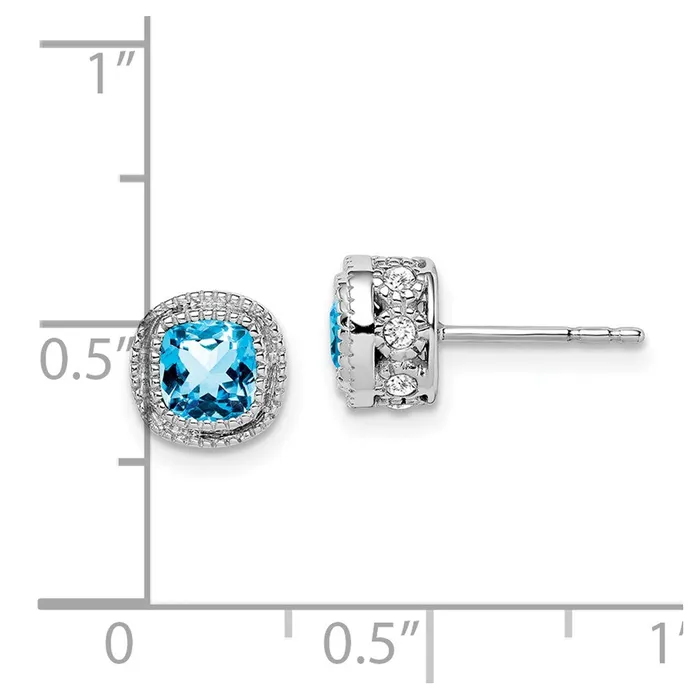 Solid 14k White Gold Cushion Simulated Blue Topaz and CZ Earrings Goldia Earrings Solid 14k White Gold Cushion Simulated Blue Topaz and CZ Earrings Goldia Earrings