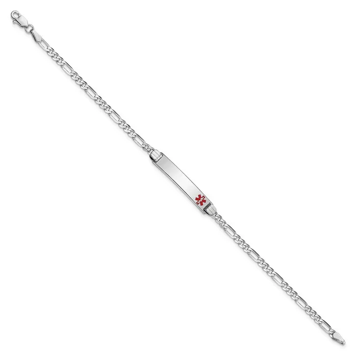 Solid 14K White Gold Medical Red Enamel Figaro Link ID Bracelet MDS Bracelets Solid 14K White Gold Medical Red Enamel Figaro Link ID Bracelet MDS Bracelets