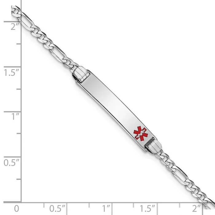 Solid 14K White Gold Medical Red Enamel Figaro Link ID Bracelet MDS Bracelets Solid 14K White Gold Medical Red Enamel Figaro Link ID Bracelet MDS Bracelets
