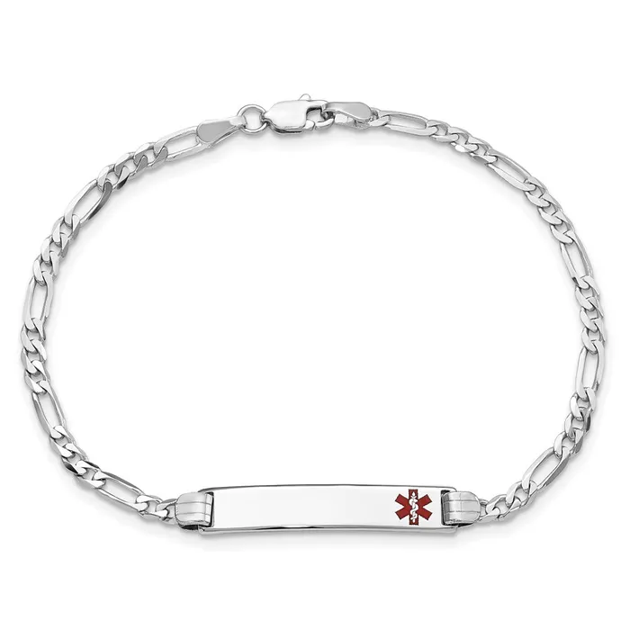 Solid 14K White Gold Medical Red Enamel Figaro Link ID Bracelet MDS Bracelets Solid 14K White Gold Medical Red Enamel Figaro Link ID Bracelet MDS Bracelets