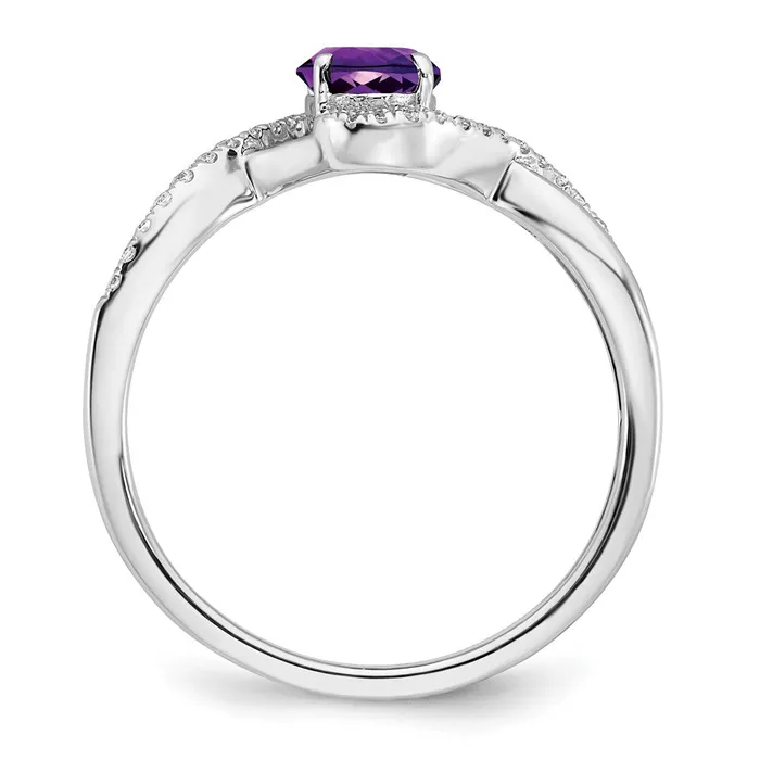 Solid 14k White Gold Oval Simulated Amethyst and CZ Twist Ring Goldia Rings