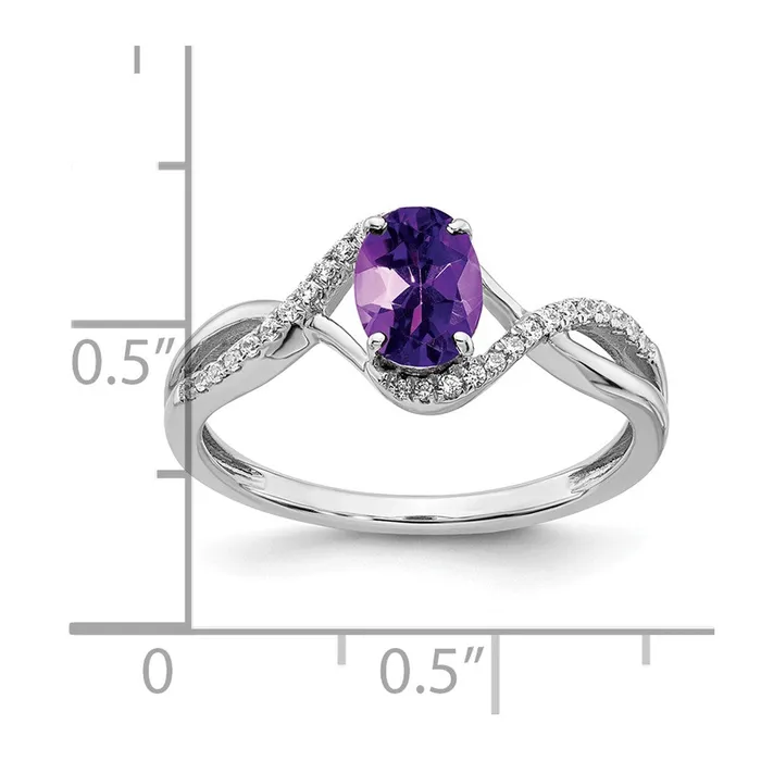 Solid 14k White Gold Oval Simulated Amethyst and CZ Twist Ring Goldia Rings