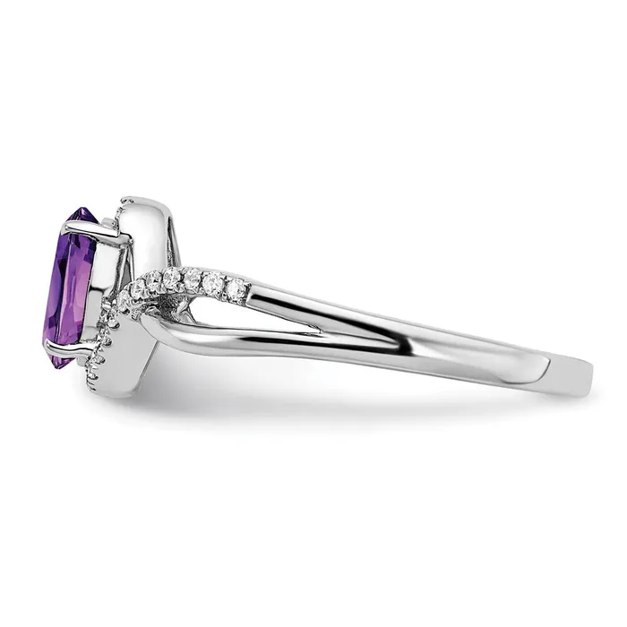 Solid 14k White Gold Oval Simulated Amethyst and CZ Twist Ring Goldia Rings