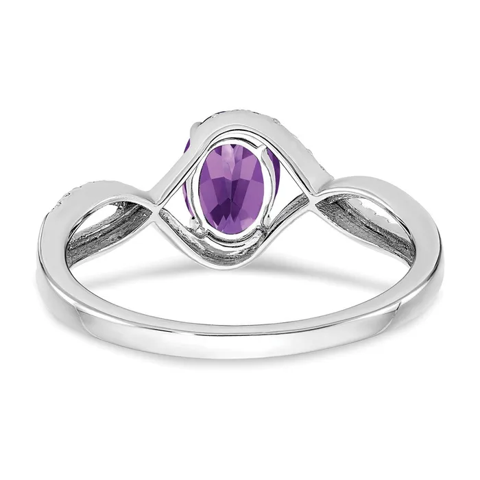 Solid 14k White Gold Oval Simulated Amethyst and CZ Twist Ring Goldia Rings