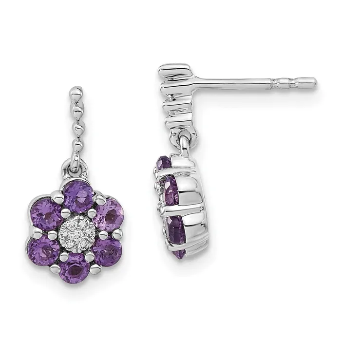 Solid 14k White Gold Simulated Amethyst and CZ Earrings Goldia Earrings
