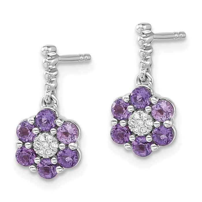 Solid 14k White Gold Simulated Amethyst and CZ Earrings Goldia Earrings