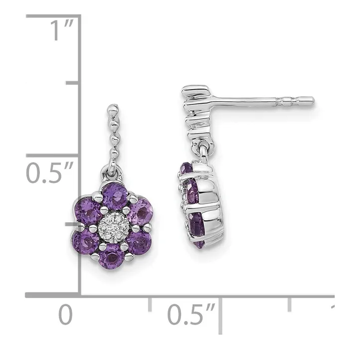 Solid 14k White Gold Simulated Amethyst and CZ Earrings Goldia Earrings