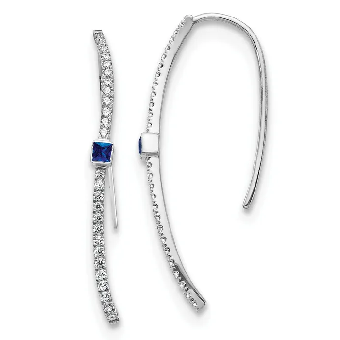 Solid 14k White Gold Simulated CZ and Sapphire Earrings Goldia Earrings