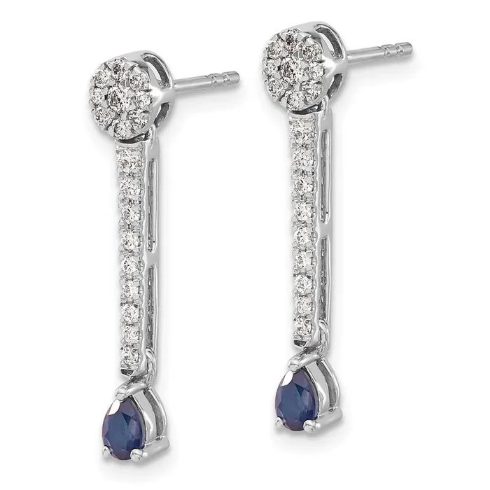Solid 14k White Gold Simulated CZ and Sapphire Fancy Earrings Goldia Earrings