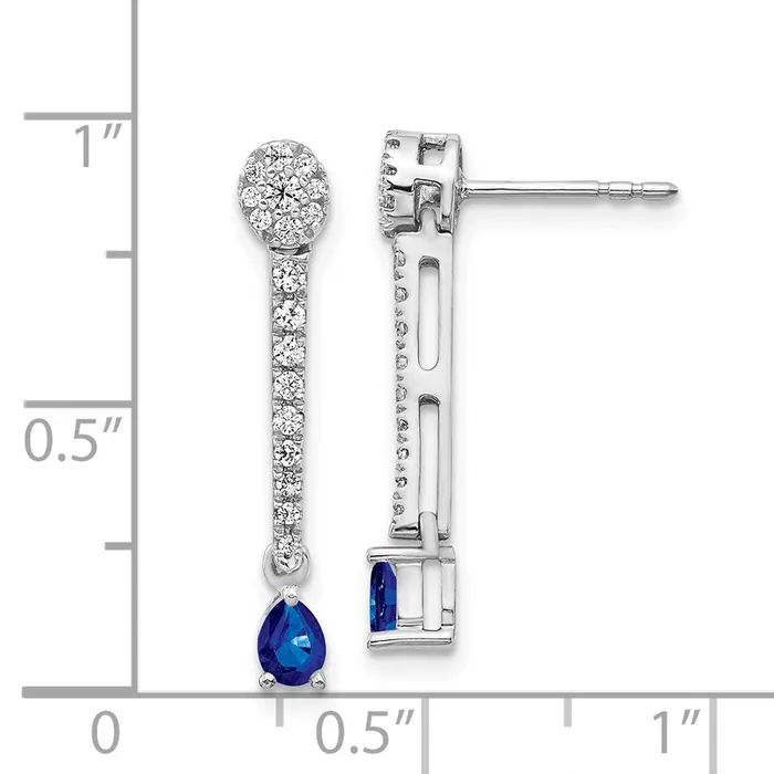 Solid 14k White Gold Simulated CZ and Sapphire Fancy Earrings Goldia Earrings