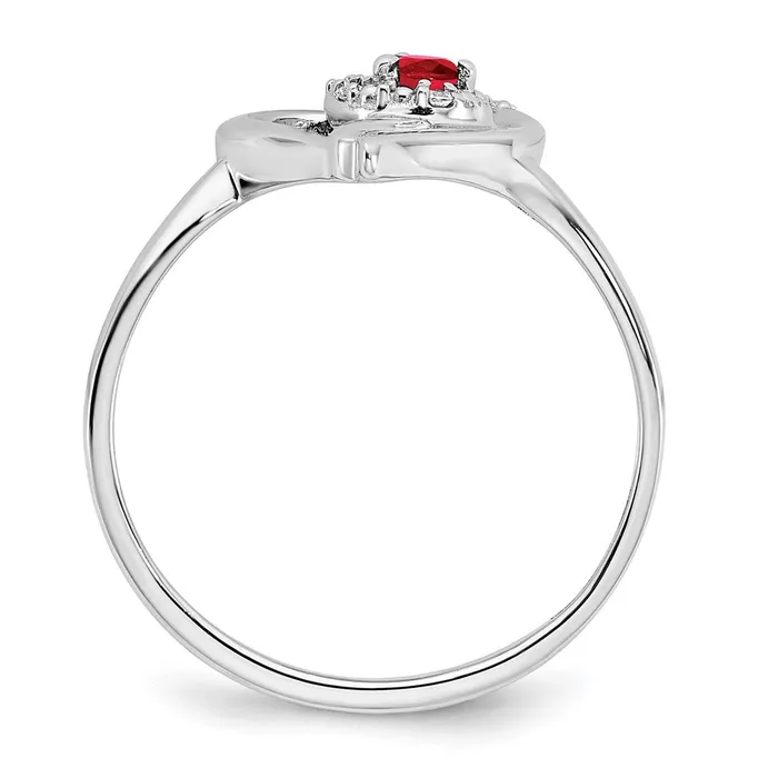 Solid 14k White Gold Simulated Ruby and CZ Heart Ring Goldia Rings