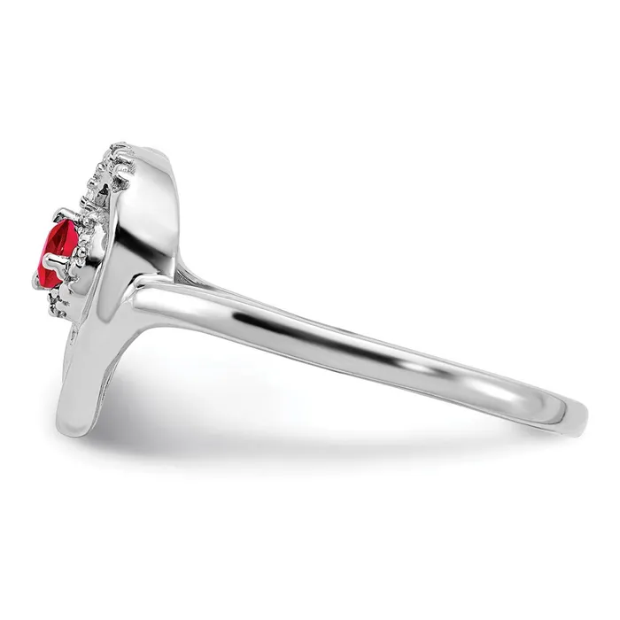 Solid 14k White Gold Simulated Ruby and CZ Heart Ring Goldia Rings