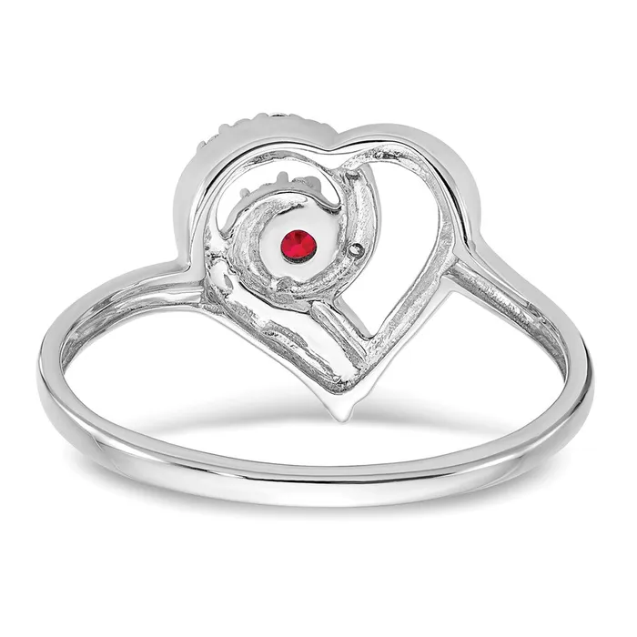 Solid 14k White Gold Simulated Ruby and CZ Heart Ring Goldia Rings