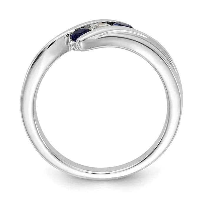 Solid 14k White Gold Simulated Sapphire and CZ 3stone Ring Goldia Rings
