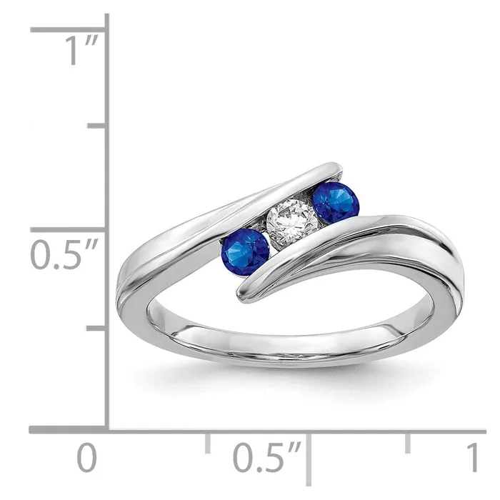 Solid 14k White Gold Simulated Sapphire and CZ 3stone Ring Goldia Rings