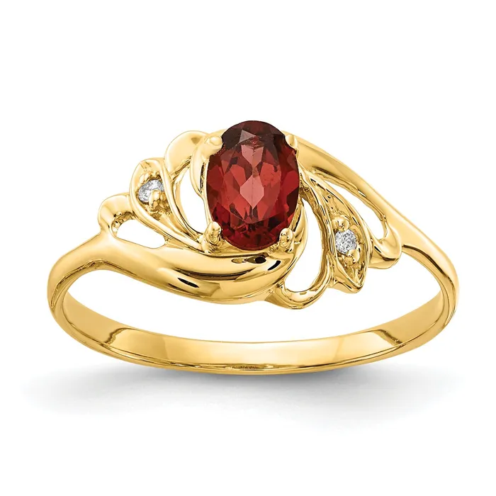 Solid 14k Yellow Gold 6x4mm Oval Simulated Garnet VS CZ Ring Goldia Rings