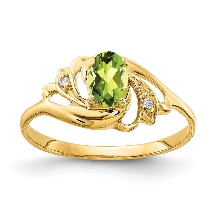 Solid 14k Yellow Gold 6x4mm Oval Simulated Peridot A CZ Ring Goldia Rings