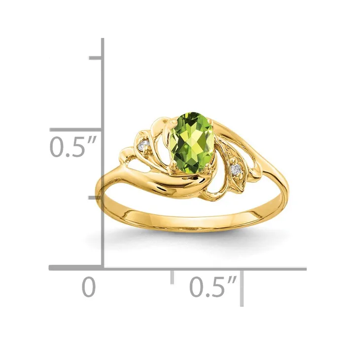 Solid 14k Yellow Gold 6x4mm Oval Simulated Peridot A CZ Ring Goldia Rings
