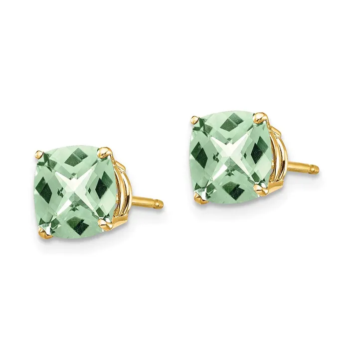 Solid 14k Yellow Gold 7mm Cushion ChecKerCut Green Quartz Earring Goldia Earrings Solid 14k Yellow Gold 7mm Cushion ChecKerCut Green Quartz Earring Goldia Earrings