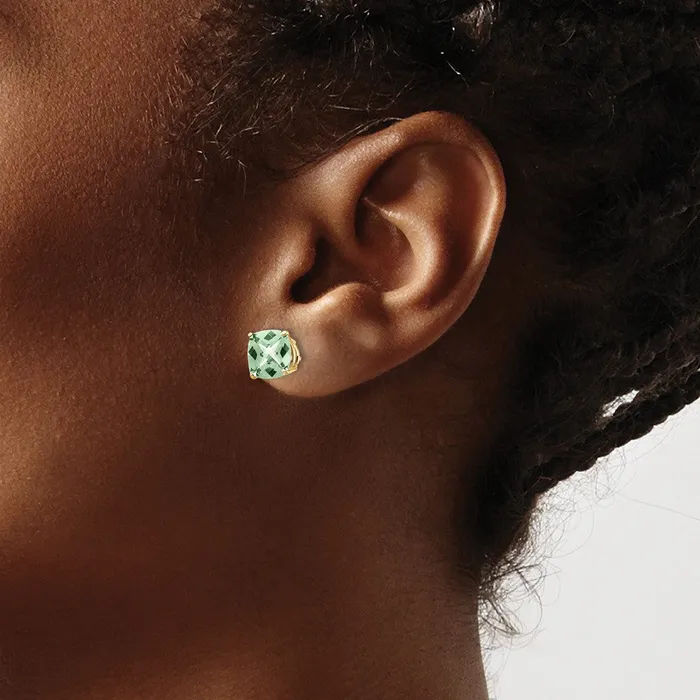 Solid 14k Yellow Gold 7mm Cushion ChecKerCut Green Quartz Earring Goldia Earrings Solid 14k Yellow Gold 7mm Cushion ChecKerCut Green Quartz Earring Goldia Earrings