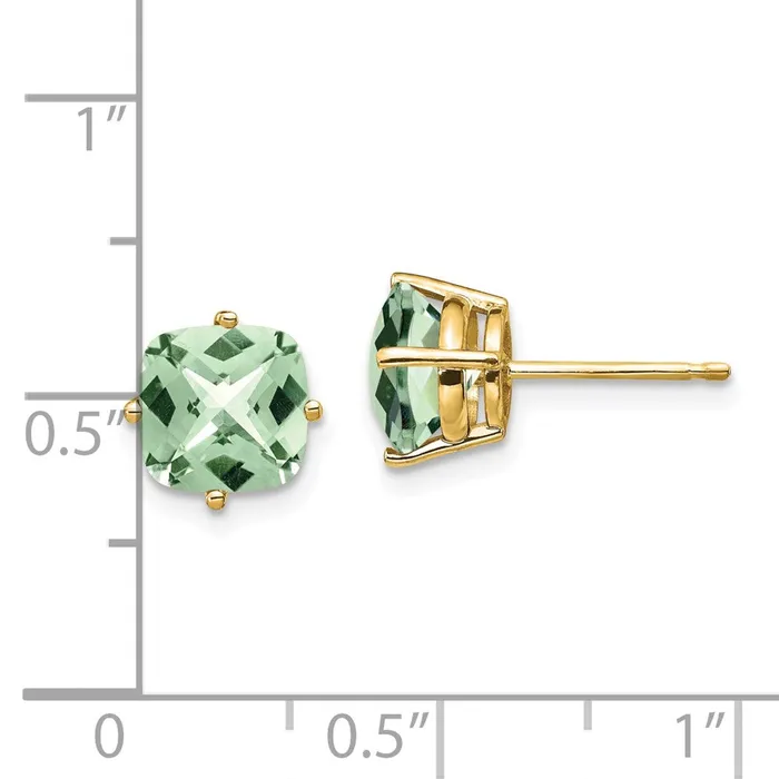 Solid 14k Yellow Gold 7mm Cushion ChecKerCut Green Quartz Earring Goldia Earrings Solid 14k Yellow Gold 7mm Cushion ChecKerCut Green Quartz Earring Goldia Earrings