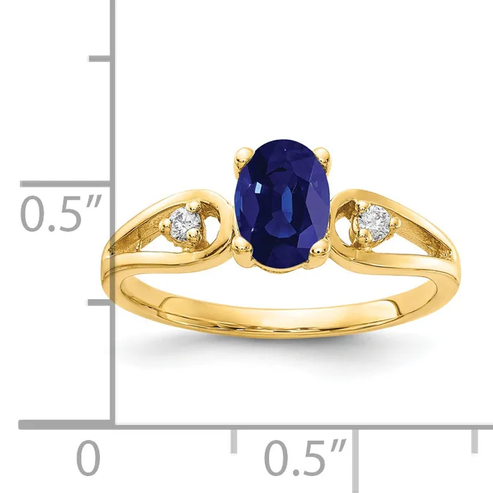 Solid 14k Yellow Gold 7x5mm Oval Simulated Sapphire AAA CZ Ring Goldia Rings