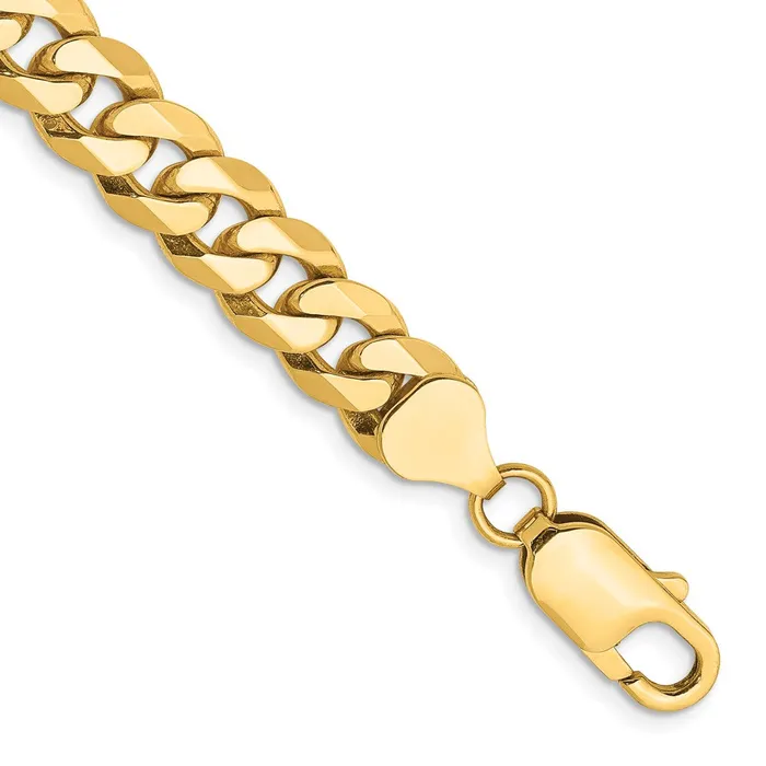 Solid 14K Yellow Gold 85 inch 8mm Flat Beveled Curb with Lobster Clasp Bracelet MDS Bracelets