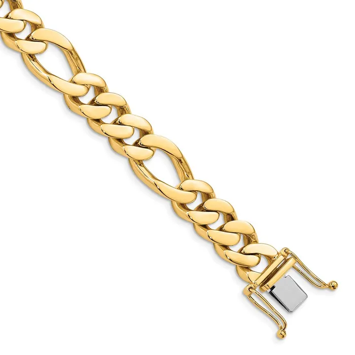 Solid 14K Yellow Gold 9 inch 118mm Hand Polished Figaro Link with Box Catch Bracelet MDS Bracelets