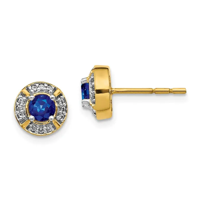 Solid 14k Yellow Gold Simulated CZ and Sapphire Fancy Halo Earrings Goldia Earrings Solid 14k Yellow Gold Simulated CZ and Sapphire Fancy Halo Earrings Goldia Earrings