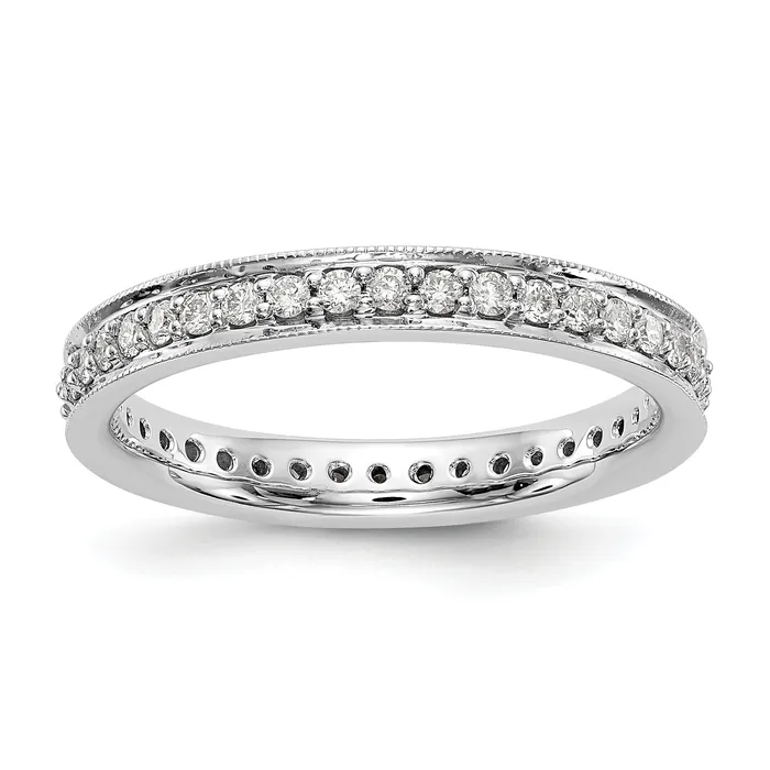 Solid Real 14k White Gold Polished Round 12 CT Vintage CZ Eternity Wedding Band Ring Goldia Rings Solid Real 14k White Gold Polished Round 12 CT Vintage CZ Eternity Wedding Band Ring Goldia Rings