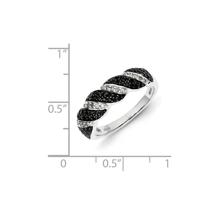 Sterling Silver Black and White Diamond Alternating Twist Ring Goldia Rings