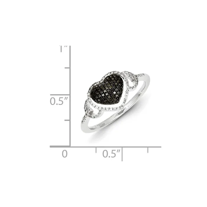 Sterling Silver Black and White Diamond Heart Ring Goldia Rings