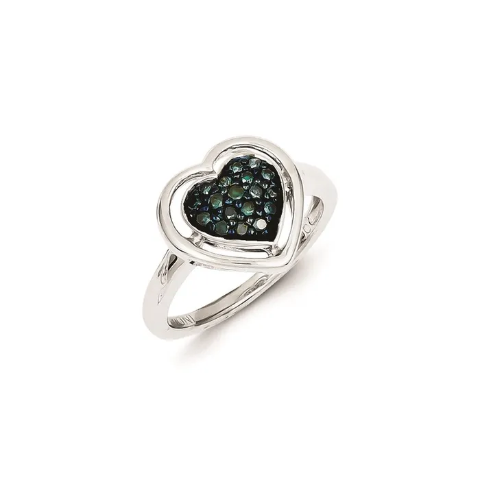 Sterling Silver Blue Diamond Heart Shape Ring Goldia Rings