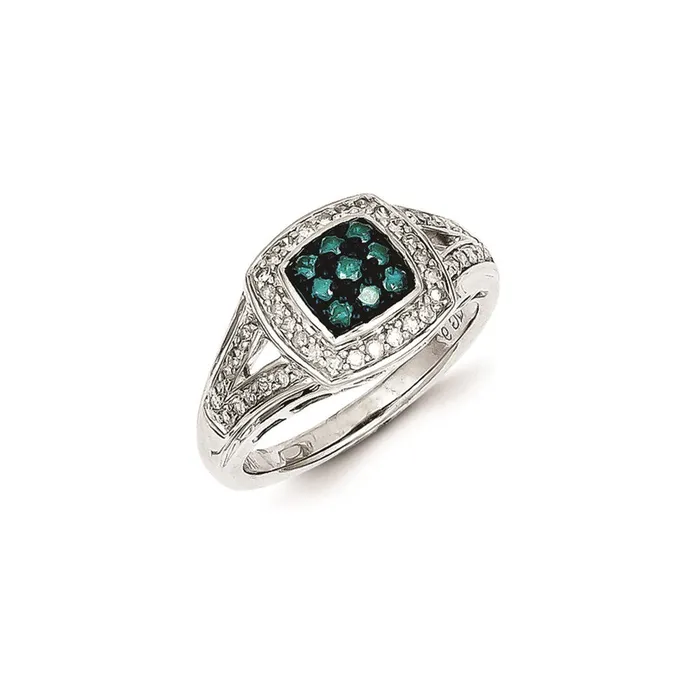 Sterling Silver Blue u0026 White Diamond Square Ring Goldia Rings