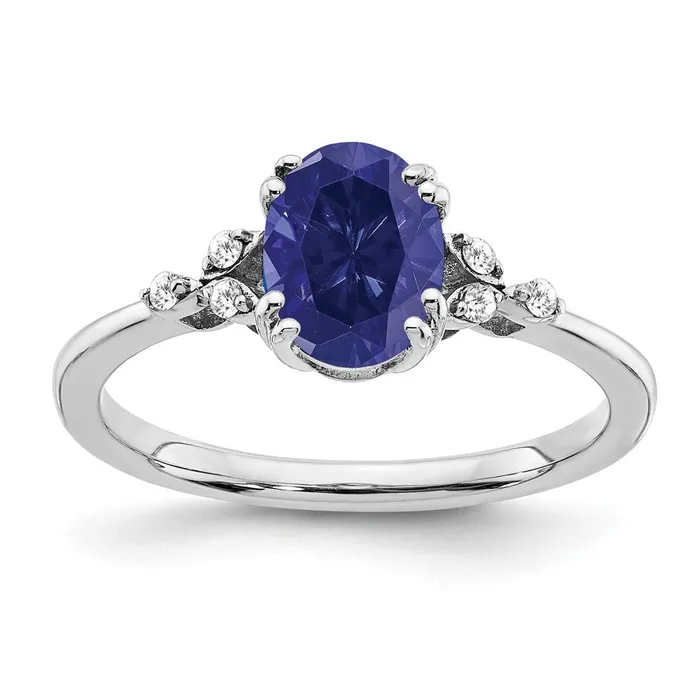 Sterling Silver Created Sapphire and Diamond Ring Goldia Rings