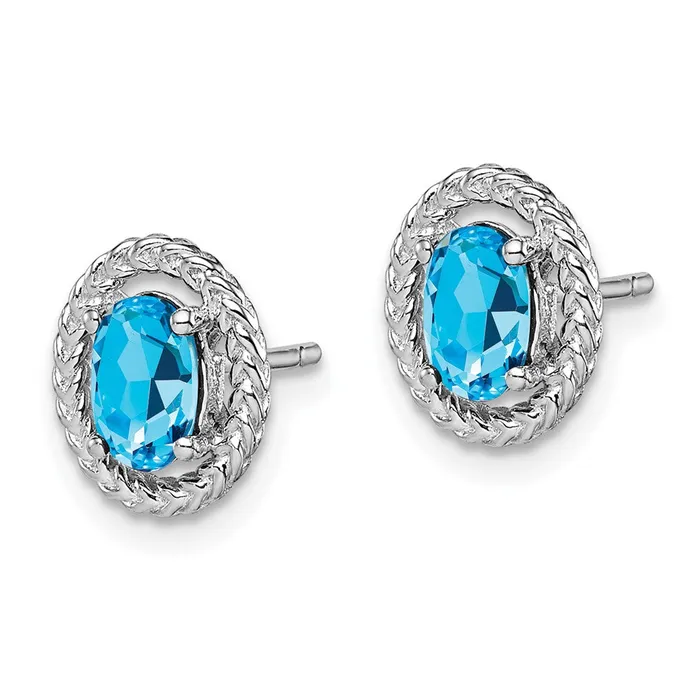 Sterling Silver Rhodplat Light Swiss Blue Topaz Oval Post Earrings Goldia Earrings
